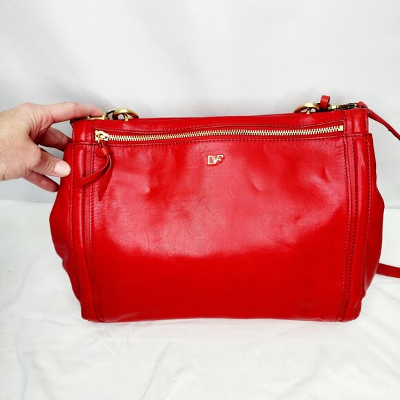Diane Von Furstenberg Red Leather New Harper Charlotte Shoulder Bag - Picture 8 of 16